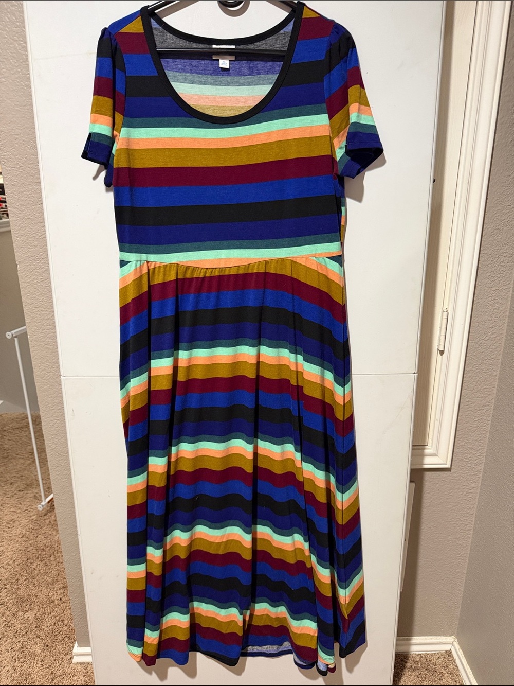LuLaRoe Riley Striped multicolor Dress - Navy, Burgundy, Mustard, Teal, Black